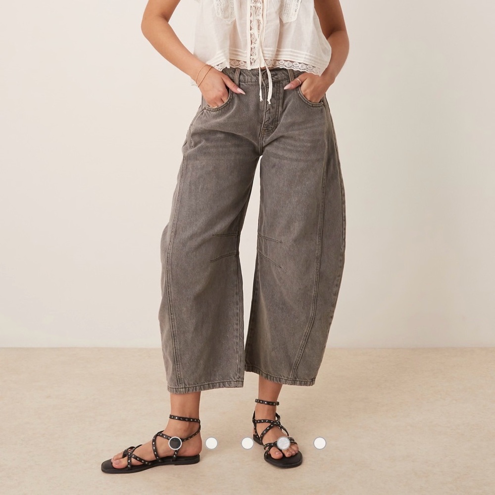 Free People good luck mid rise barrel leg jeans in archive grey